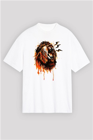 Aslan Beyaz Unisex Oversize Tişört T-Shirt