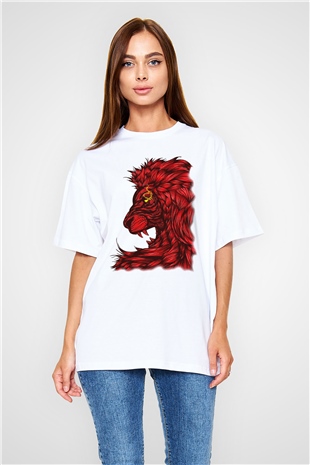 Aslan Beyaz Unisex Oversize Tişört T-Shirt