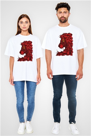 Aslan Beyaz Unisex Oversize Tişört T-Shirt