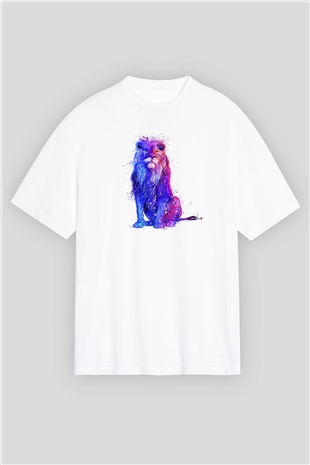 Aslan Beyaz Unisex Oversize Tişört T-Shirt