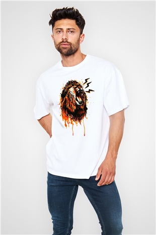 Aslan Beyaz Unisex Oversize Tişört T-Shirt