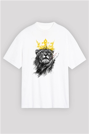Aslan Beyaz Unisex Oversize Tişört T-Shirt