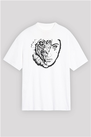 Aslan Beyaz Unisex Oversize Tişört T-Shirt