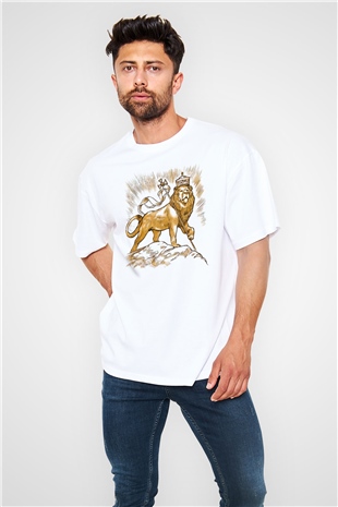 Aslan Beyaz Unisex Oversize Tişört T-Shirt