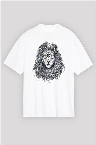 Aslan Beyaz Unisex Oversize Tişört T-Shirt