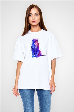 Aslan Beyaz Unisex Oversize Tişört T-Shirt