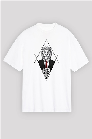 Aslan Beyaz Unisex Oversize Tişört T-Shirt