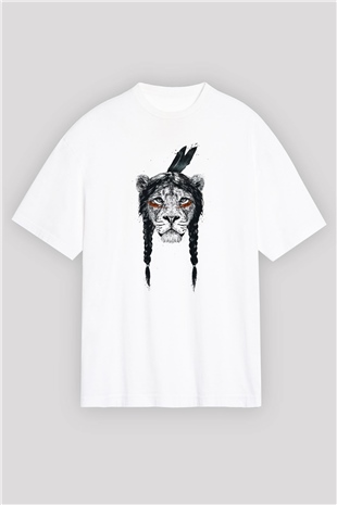 Aslan Beyaz Unisex Oversize Tişört T-Shirt