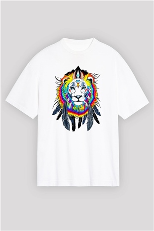Aslan Beyaz Unisex Oversize Tişört T-Shirt