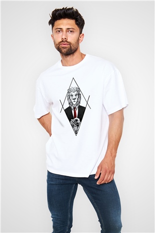 Aslan Beyaz Unisex Oversize Tişört T-Shirt