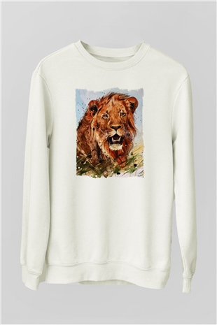 Aslan Beyaz Unisex Sweatshirt