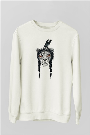 Aslan Beyaz Unisex Sweatshirt