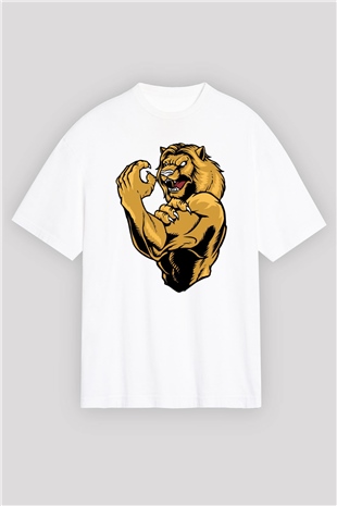 Aslan Beyaz Oversize Tişört Oversize T-shirt - TişörtFabrikası