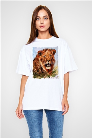 Aslan Beyaz Oversize Tişört Oversize T-shirt - TişörtFabrikası