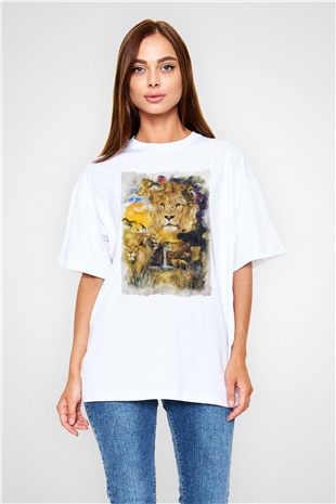 Aslan Beyaz Oversize Tişört Oversize T-shirt - TişörtFabrikası