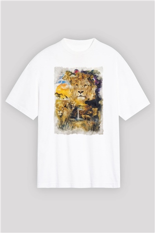 Aslan Beyaz Oversize Tişört Oversize T-shirt - TişörtFabrikası