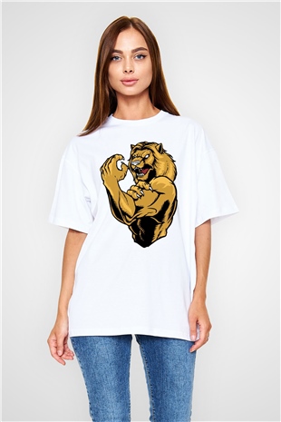 Aslan Beyaz Oversize Tişört Oversize T-shirt - TişörtFabrikası