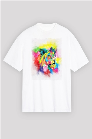 Aslan Beyaz Oversize Tişört Oversize T-shirt - TişörtFabrikası