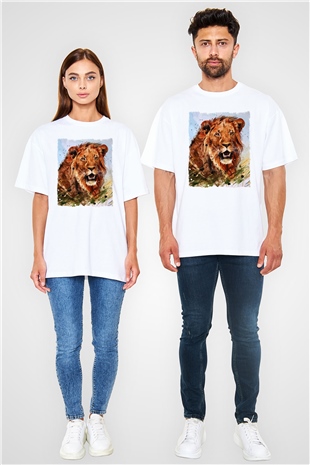Aslan Beyaz Oversize Tişört Oversize T-shirt - TişörtFabrikası