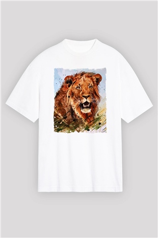 Aslan Beyaz Oversize Tişört Oversize T-shirt - TişörtFabrikası