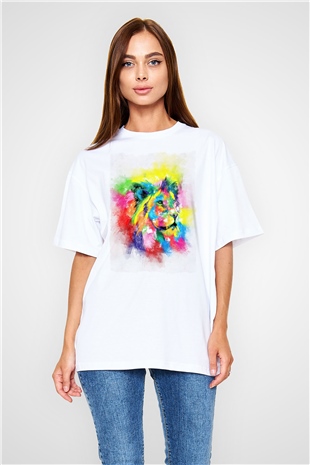Aslan Beyaz Oversize Tişört Oversize T-shirt - TişörtFabrikası