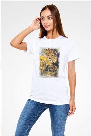 Aslan Beyaz Unisex Tişört T-Shirt - TişörtFabrikası