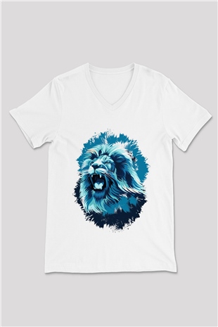 Aslan Beyaz Unisex V Yaka Tişört