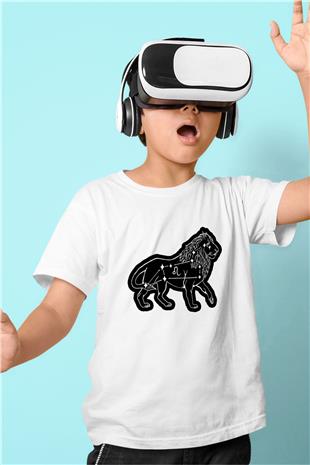 Aslan Burcu Baskılı Beyaz Unisex Beyaz Çocuk Tişört - Tshirt
