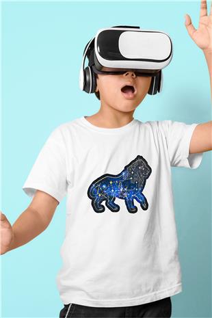 Aslan Burcu Baskılı Beyaz Unisex Beyaz Çocuk Tişört - Tshirt