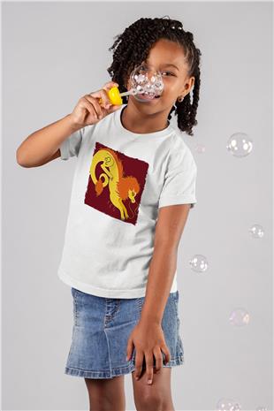 Aslan Burcu Baskılı Beyaz Unisex Beyaz Çocuk Tişört - Tshirt