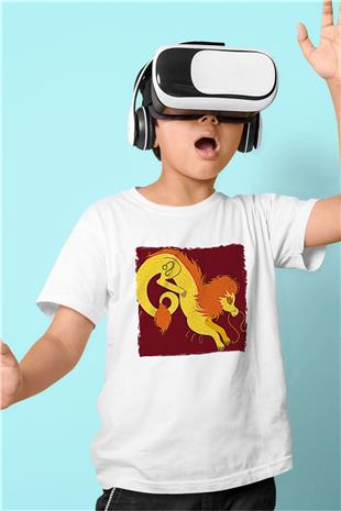 Aslan Burcu Baskılı Beyaz Unisex Beyaz Çocuk Tişört - Tshirt