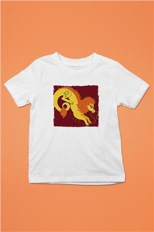 Aslan Burcu Baskılı Beyaz Unisex Beyaz Çocuk Tişört - Tshirt