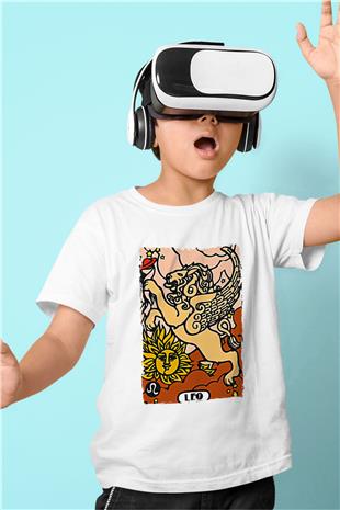 Aslan Burcu Baskılı Beyaz Unisex Beyaz Çocuk Tişört - Tshirt