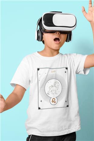 Aslan Burcu Baskılı Beyaz Unisex Beyaz Çocuk Tişört - Tshirt