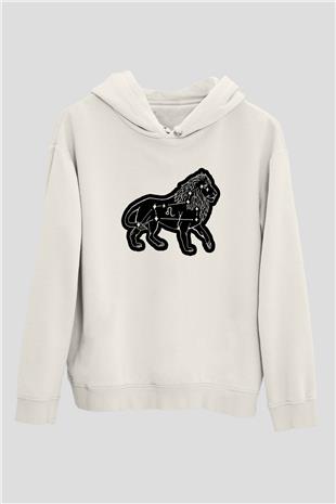 Aslan Burcu Baskılı Beyaz Unisex Hoodie