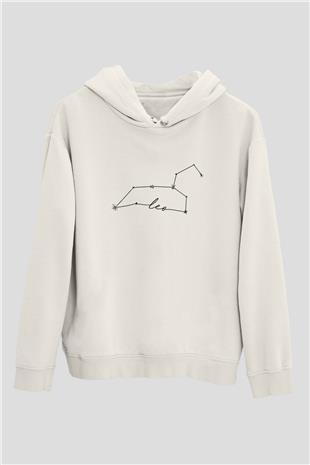 Aslan Burcu Baskılı Beyaz Unisex Hoodie