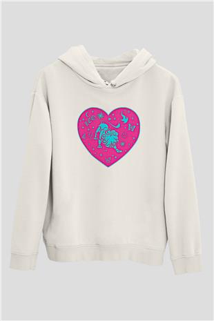 Aslan Burcu Baskılı Beyaz Unisex Hoodie