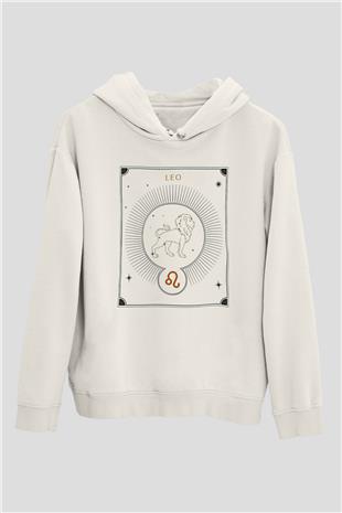 Aslan Burcu Baskılı Beyaz Unisex Hoodie