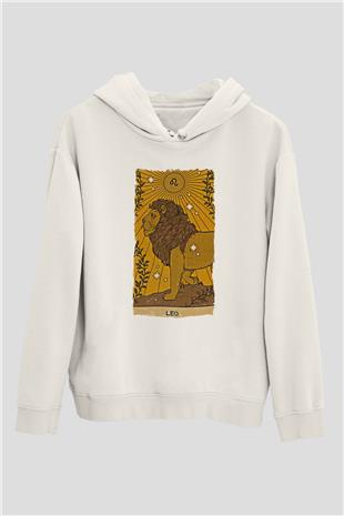 Aslan Burcu Baskılı Beyaz Unisex Hoodie