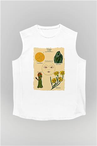 Aslan Burcu Baskılı Beyaz Unisex Kolsuz Tişört - Tshirt