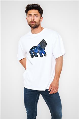 Aslan Burcu Baskılı Beyaz Unisex Oversize Tişört - Tshirt