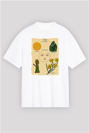 Aslan Burcu Baskılı Beyaz Unisex Oversize Tişört - Tshirt