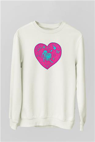 Aslan Burcu Baskılı Beyaz Unisex Sweatshirt