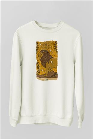 Aslan Burcu Baskılı Beyaz Unisex Sweatshirt