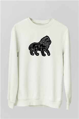 Aslan Burcu Baskılı Beyaz Unisex Sweatshirt