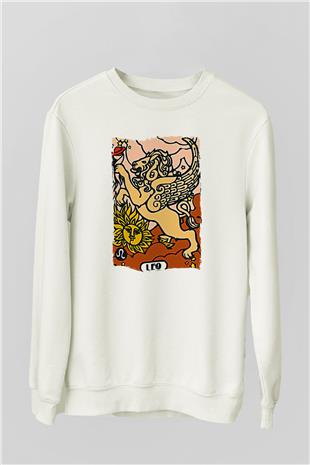 Aslan Burcu Baskılı Beyaz Unisex Sweatshirt