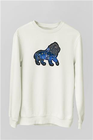 Aslan Burcu Baskılı Beyaz Unisex Sweatshirt