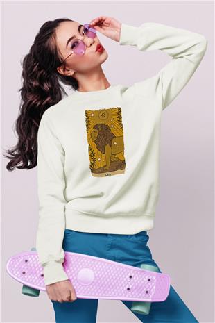 Aslan Burcu Baskılı Beyaz Unisex Sweatshirt