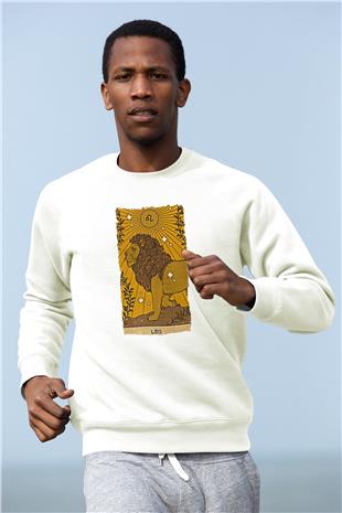 Aslan Burcu Baskılı Beyaz Unisex Sweatshirt