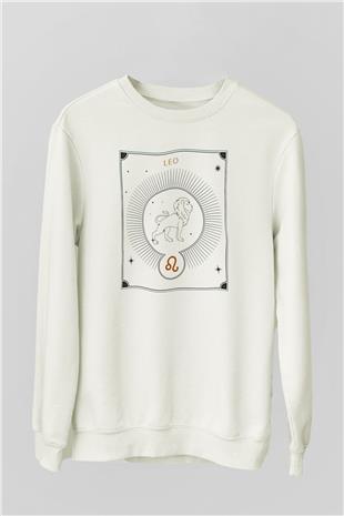 Aslan Burcu Baskılı Beyaz Unisex Sweatshirt